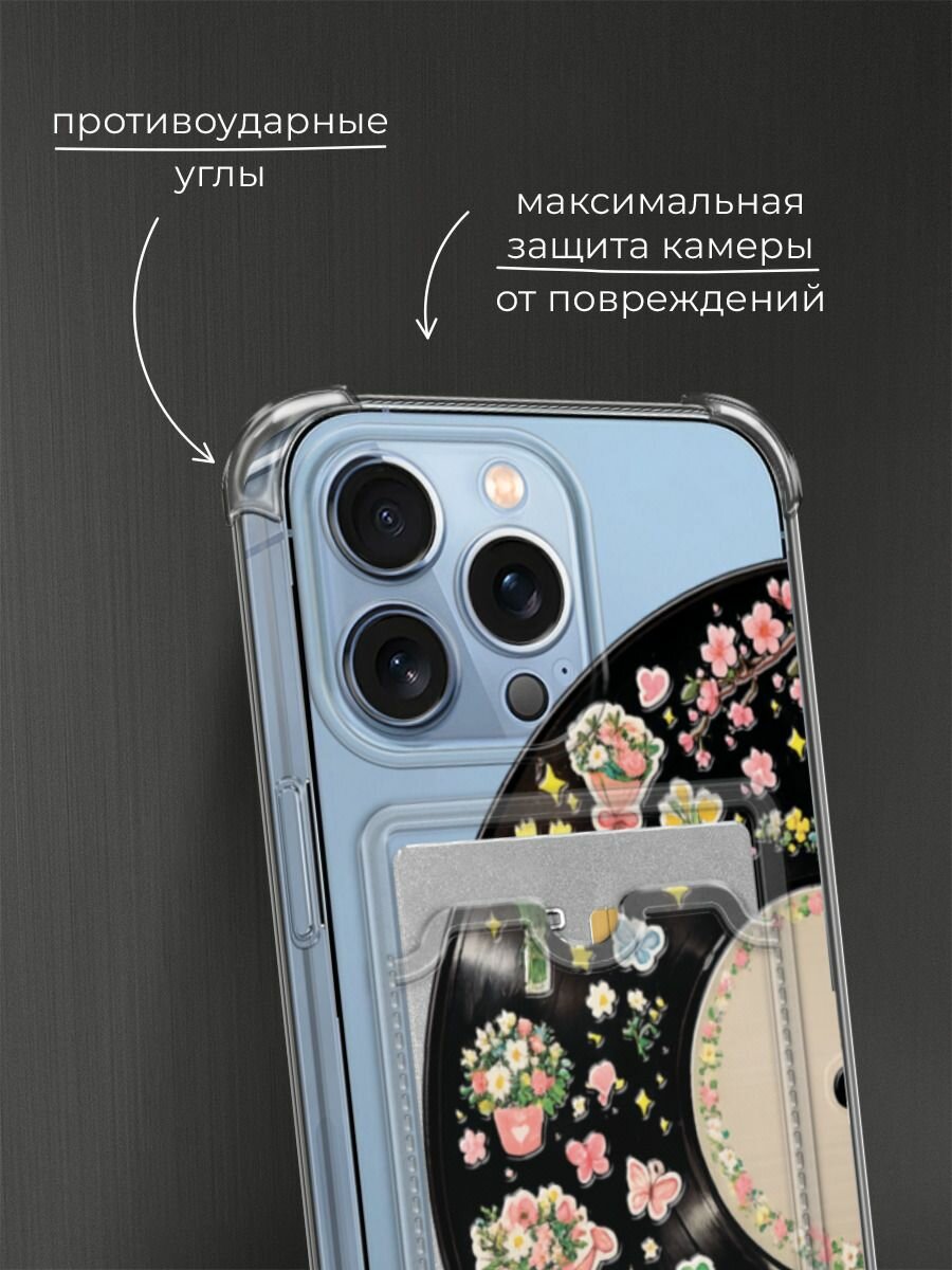 Чехол на Apple iPhone 13 Pro (Айфон 13 Про) с картой и принтом Виниловая пластинка с наклейками — фото 1