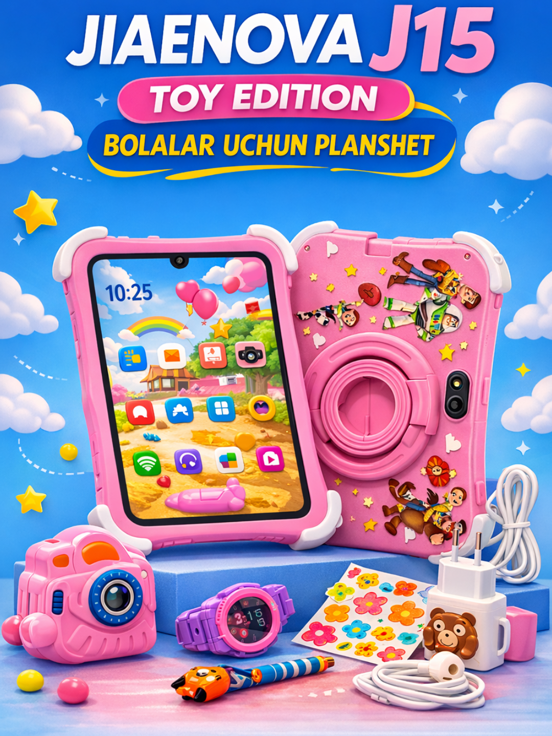 Детский планшет Jiaenova J15 – экран 7" FHD, Android 15, 8GB RAM, 256GB памяти, аккумулятор 3800 mAh,