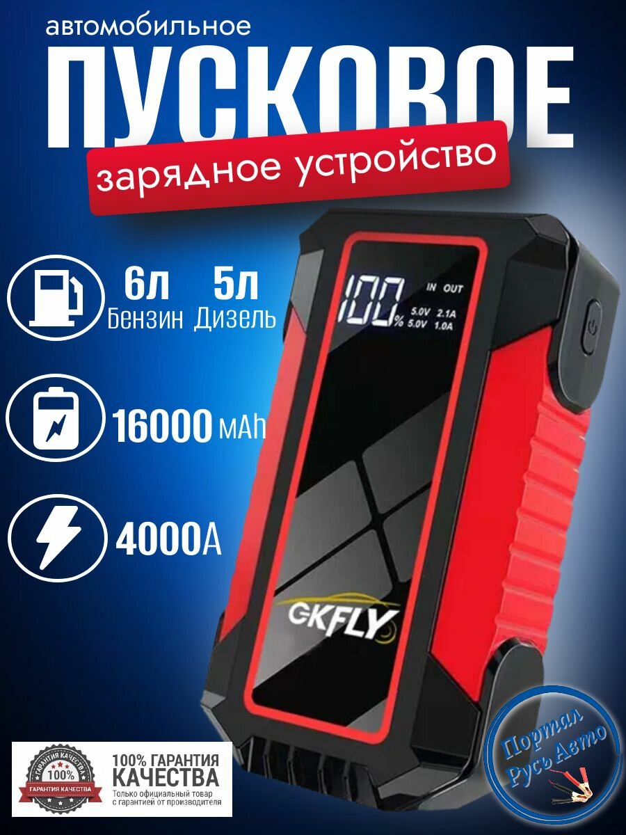 Автомобильное пусковое устройство бустер GKFLY 16000 мАh 4000A