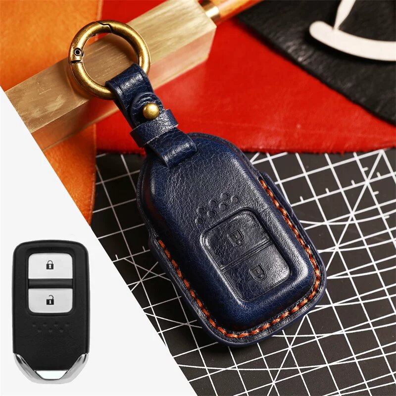Кожаный держатель для ключей Honda 2-клавишный, синий цвет, подходит для моделей CR-V Accord Fit Civic