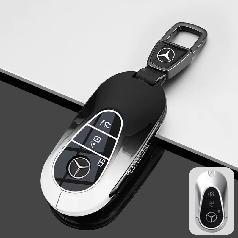 Кейс для ключей Mercedes EQE 2025 - Металлический браслет градиентный черно-белый, премиум-аксессуар для EQE 500 AMG