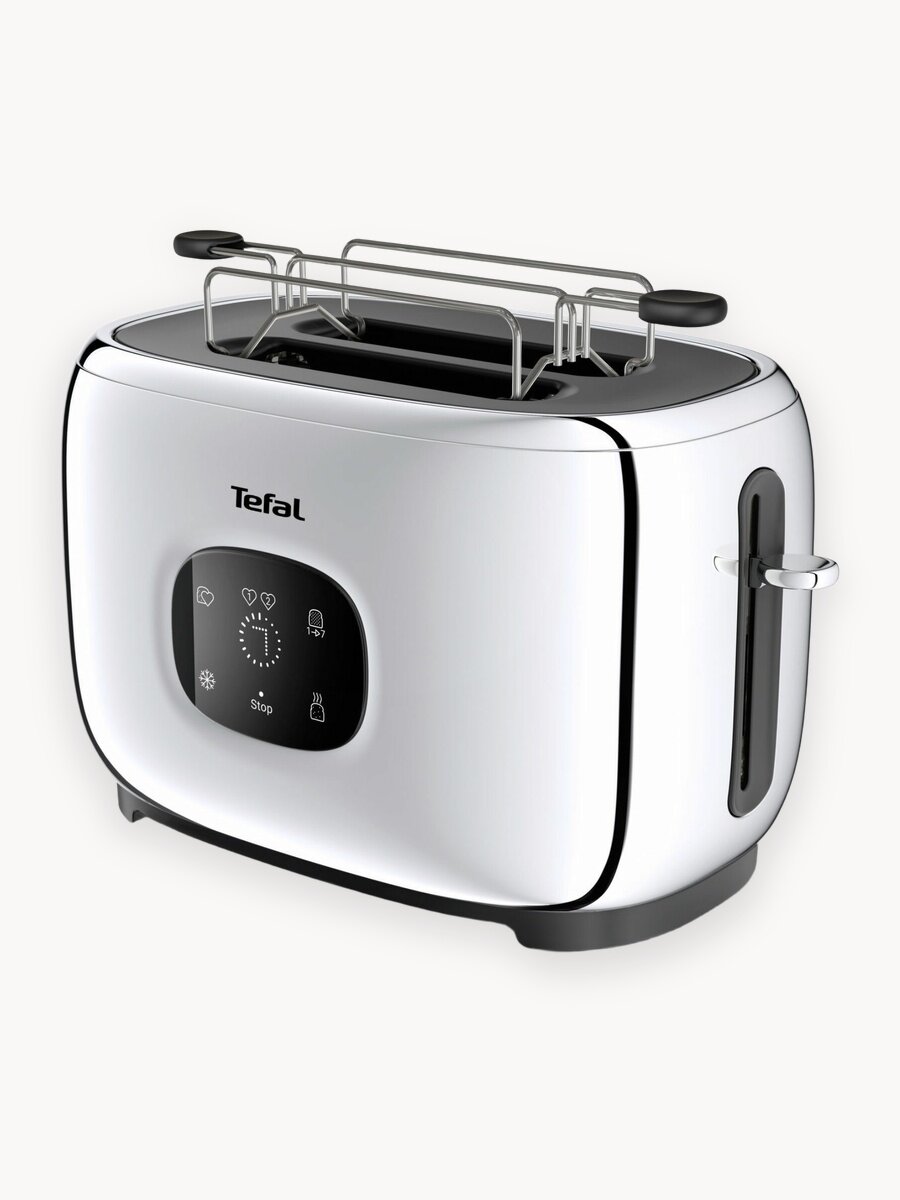 Тостер для хлеба Tefal Majestuo TT883D10 с сенсорным дисплеем, 2 слотами, 7 уровнями поджарки, таймером и функцией разморозки, 1050 Вт, серебристый