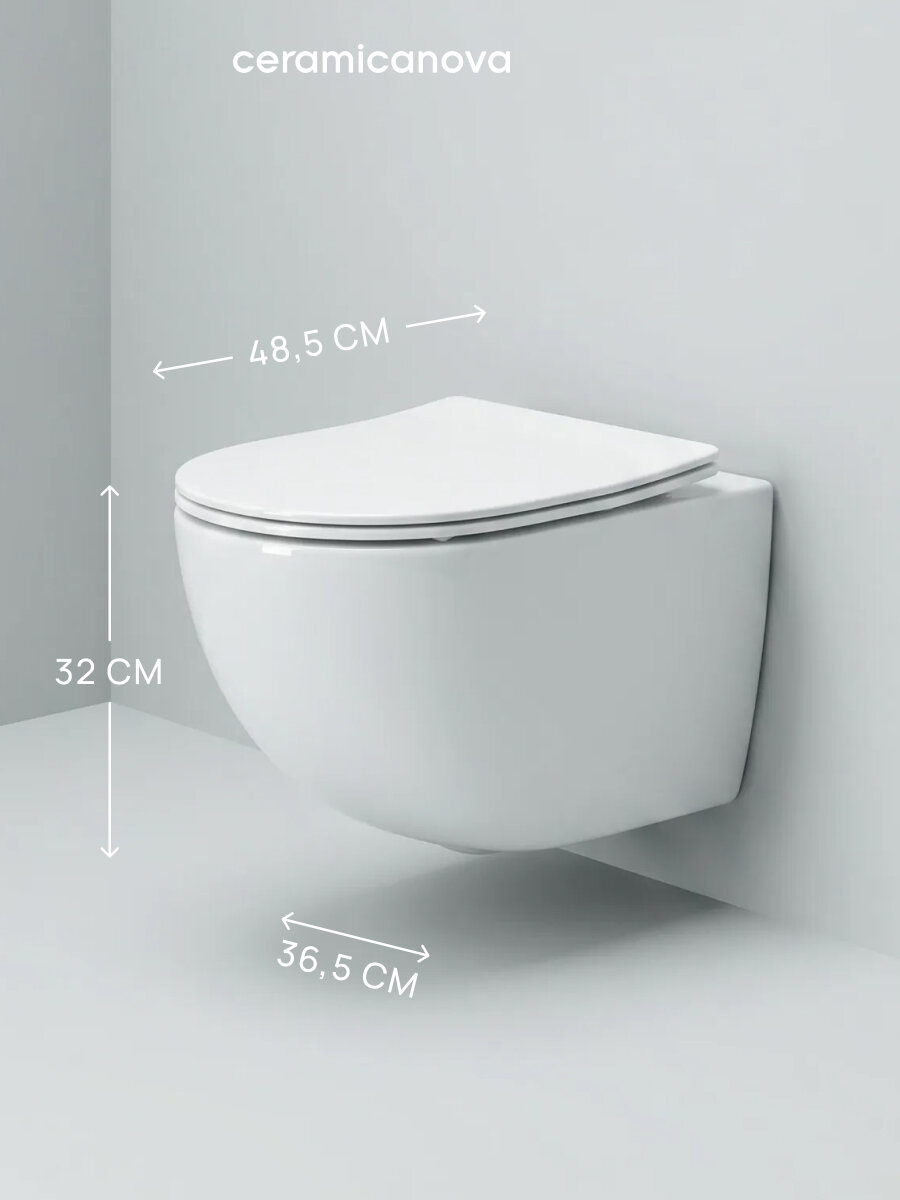 Унитаз подвесной Ceramicanova Форма (Forma) CN3009, безободковый, сиденье с микролифтом, белый — фото 1