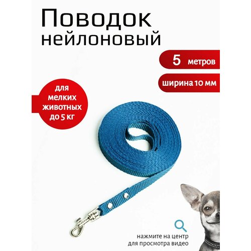 Поводок Хвостатыч с карабином нейлон для мелких пород 5 м х 10 мм (темно-синий)