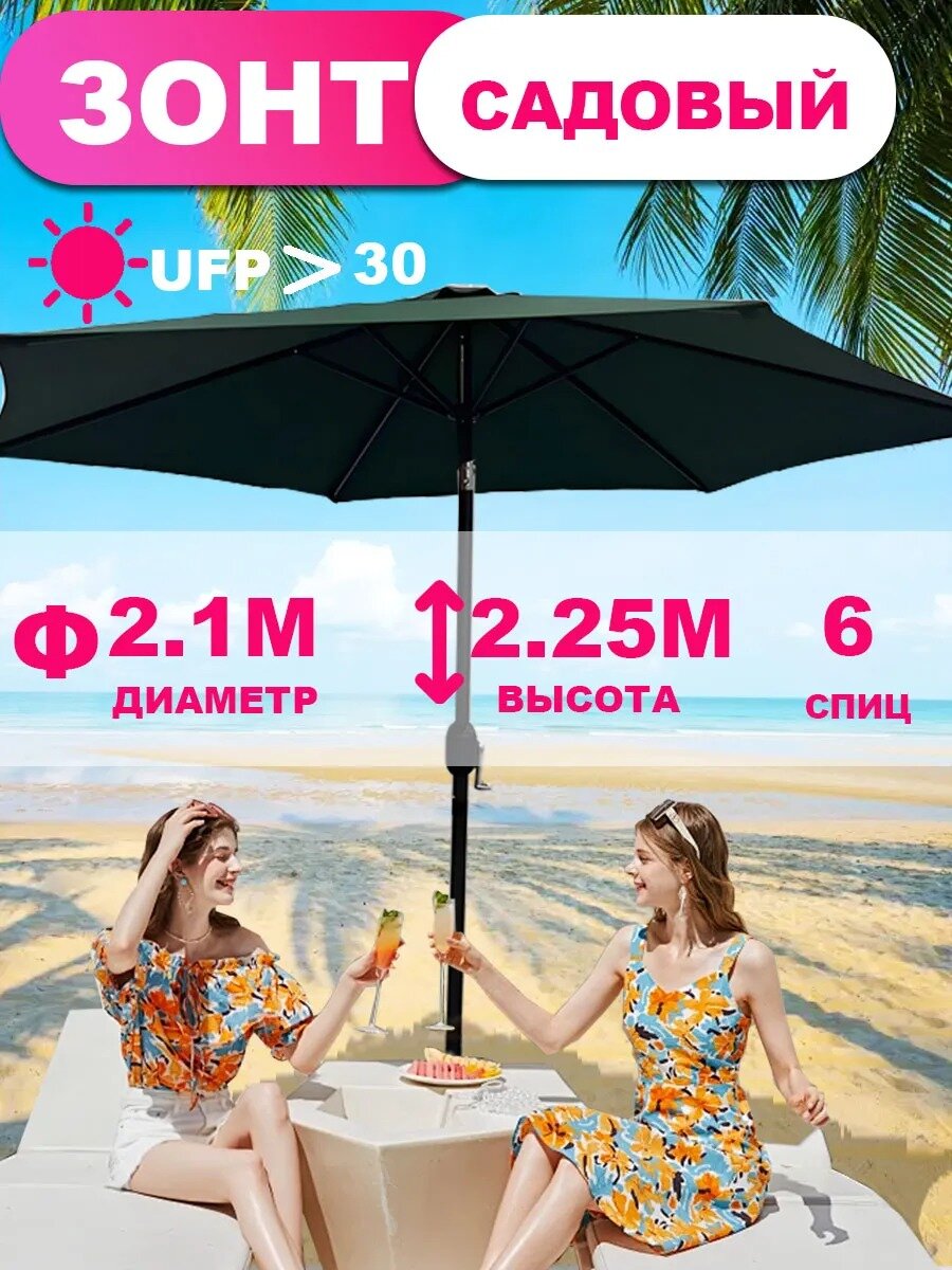 Зонт пляжный садовый пляжный 2.1м оксфорд без подставки зеленый