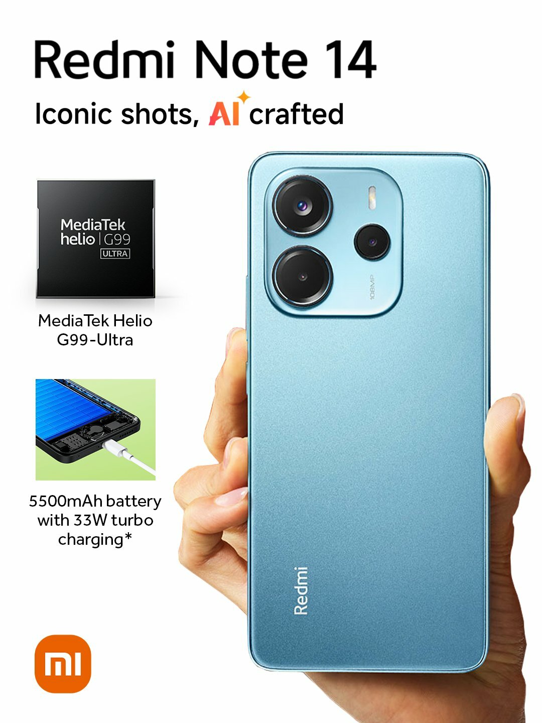 Смартфон Xiaomi Redmi Note 14 8/256GB Ocean Blue, 120 - Гц, AMOLED