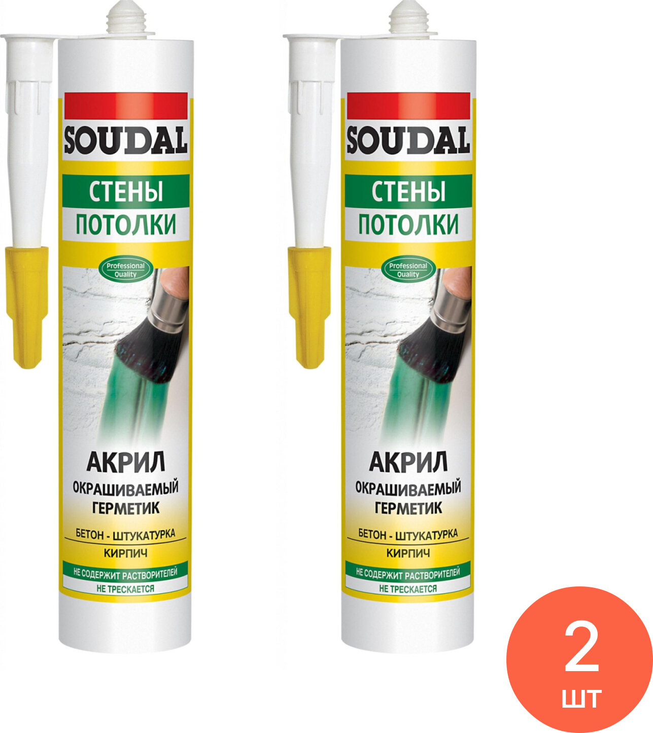 Герметик акриловый Soudal / Судал Акрил окрашиваемый для стен и потолков белый 300мл / строительство и ремонт (комплект из 2 шт)