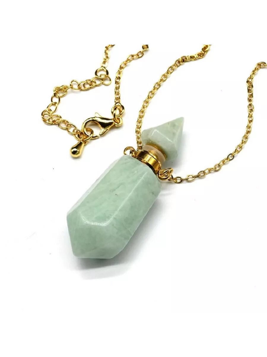 Парфюмерный флакон-кулон из амазонита на цепочке 14*42*14мм