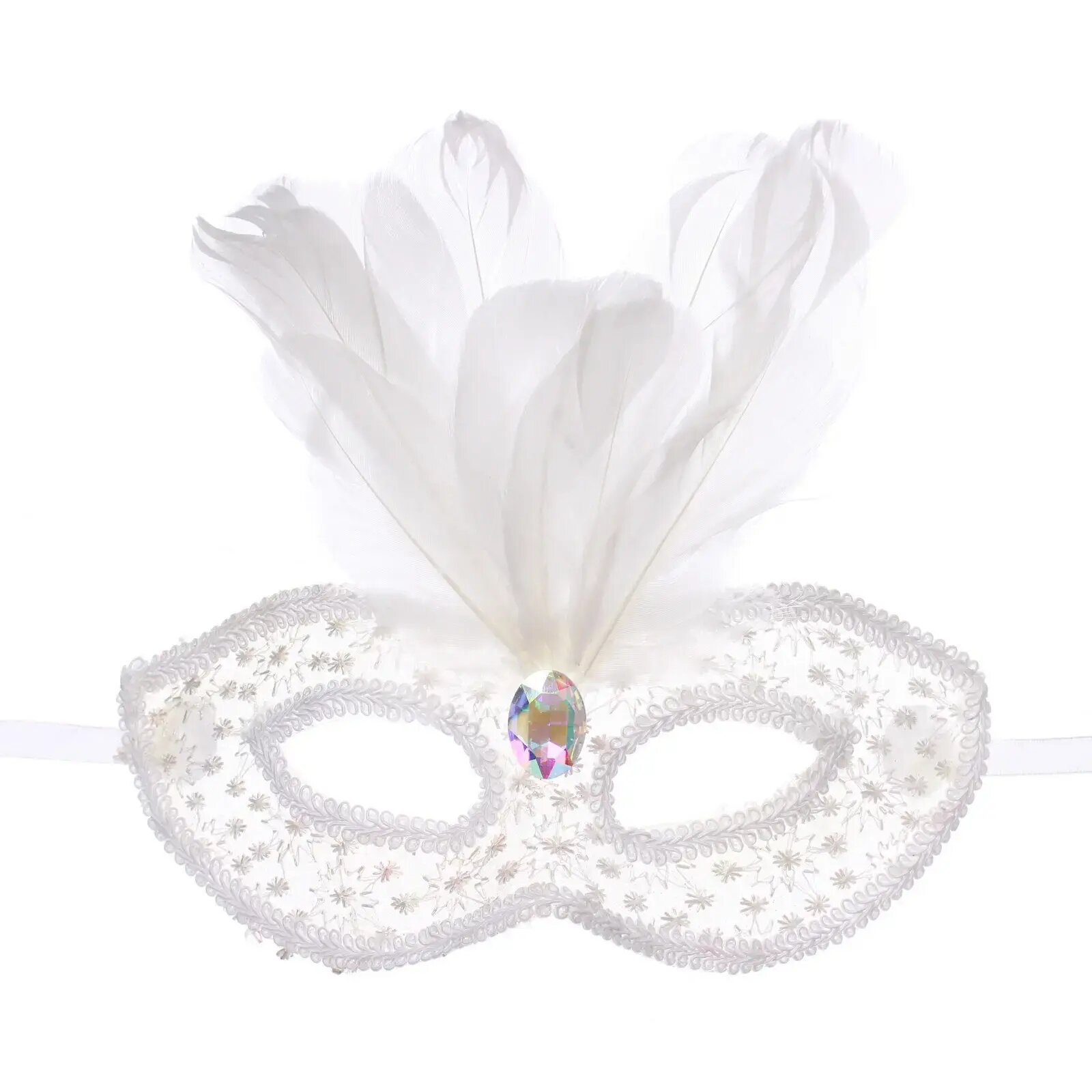 Маска карнавальная «Снежная королева» белая с перьями и стразами