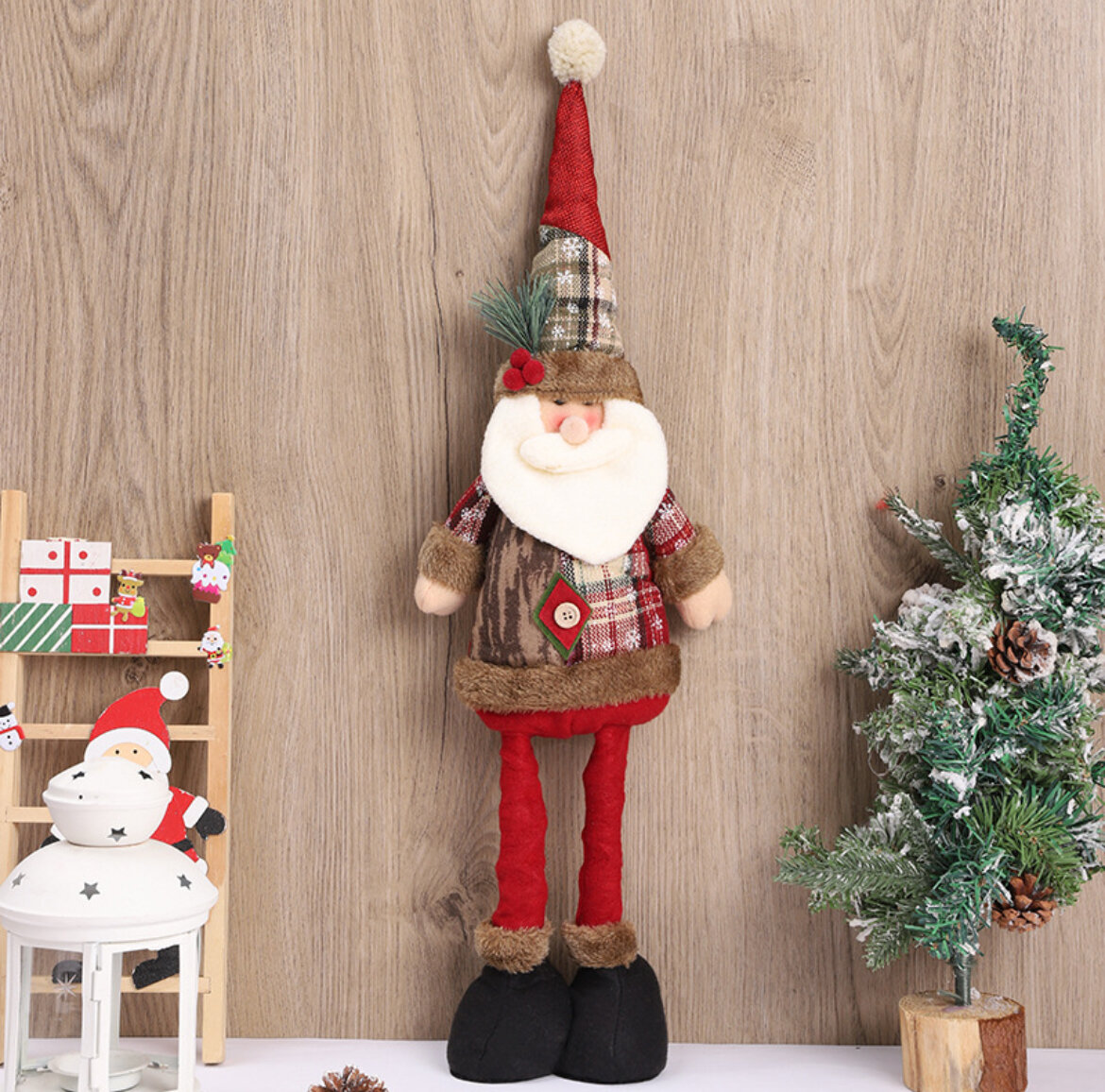 Новогодний дед мороз под ёлку выдвижные ноги высота 62 см красный