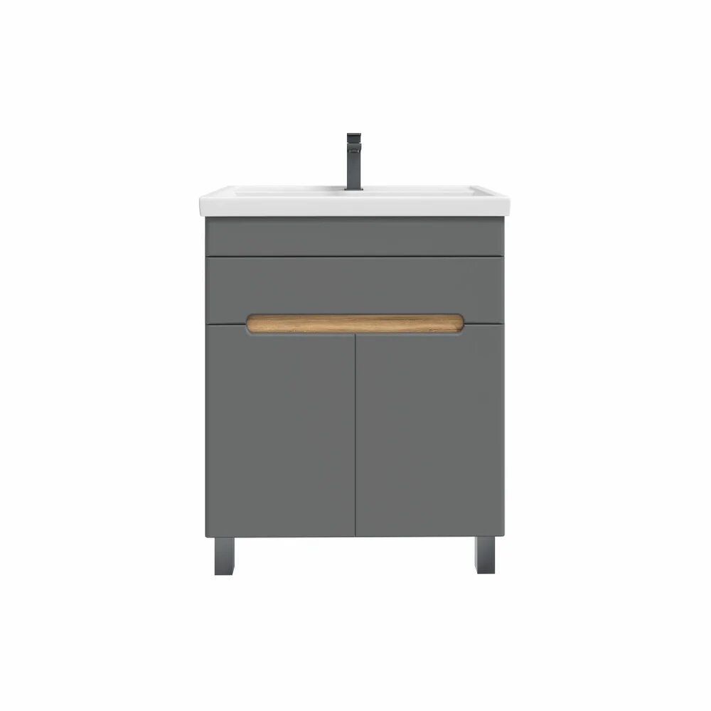 Тумба с раковиной SanStar Модена 70 напольная графит софт дуб вотан раковина Фостер 70