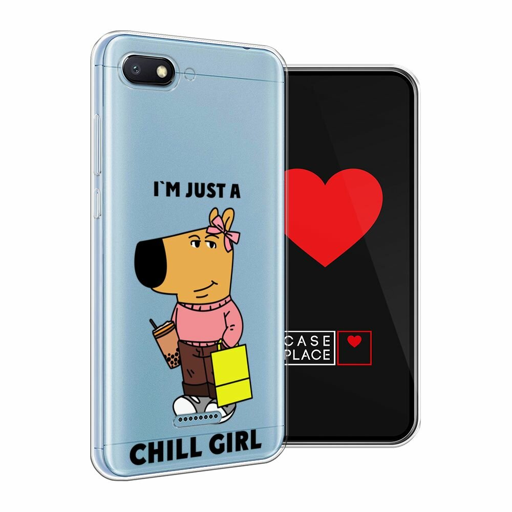 Чехол на Xiaomi Redmi 6A / Сяоми Редми 6А с принтом "Just a chill girl 1 - 14 февраля", прозрачный — фото 1