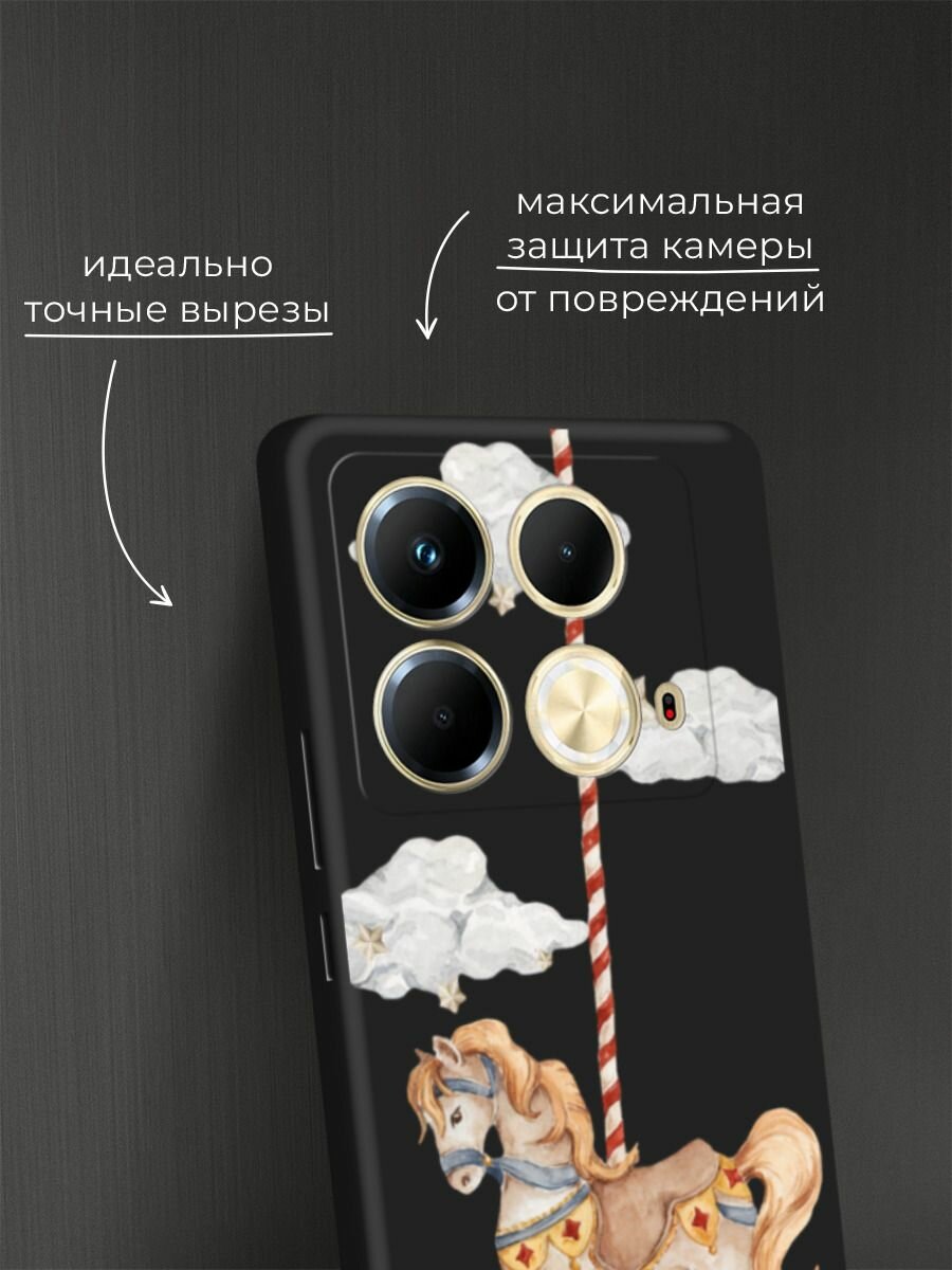 Черный матовый чехол на Infinix Note 40 / Инфиникс Нот 40 с принтом "Карусель лошадка" — фото 1