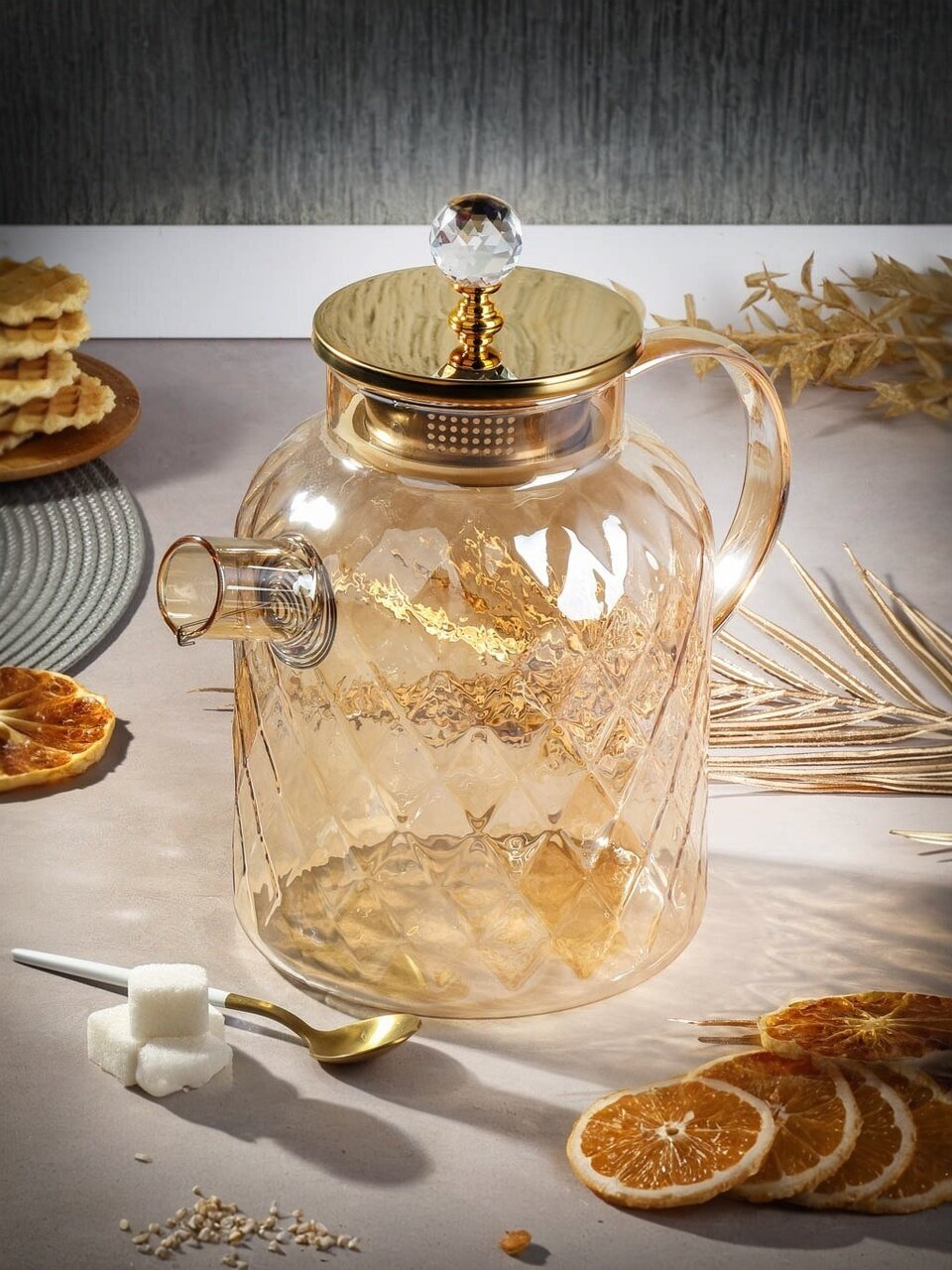 Чайник заварочный стекло 1.8 л с ситечком Мед Y6-10118