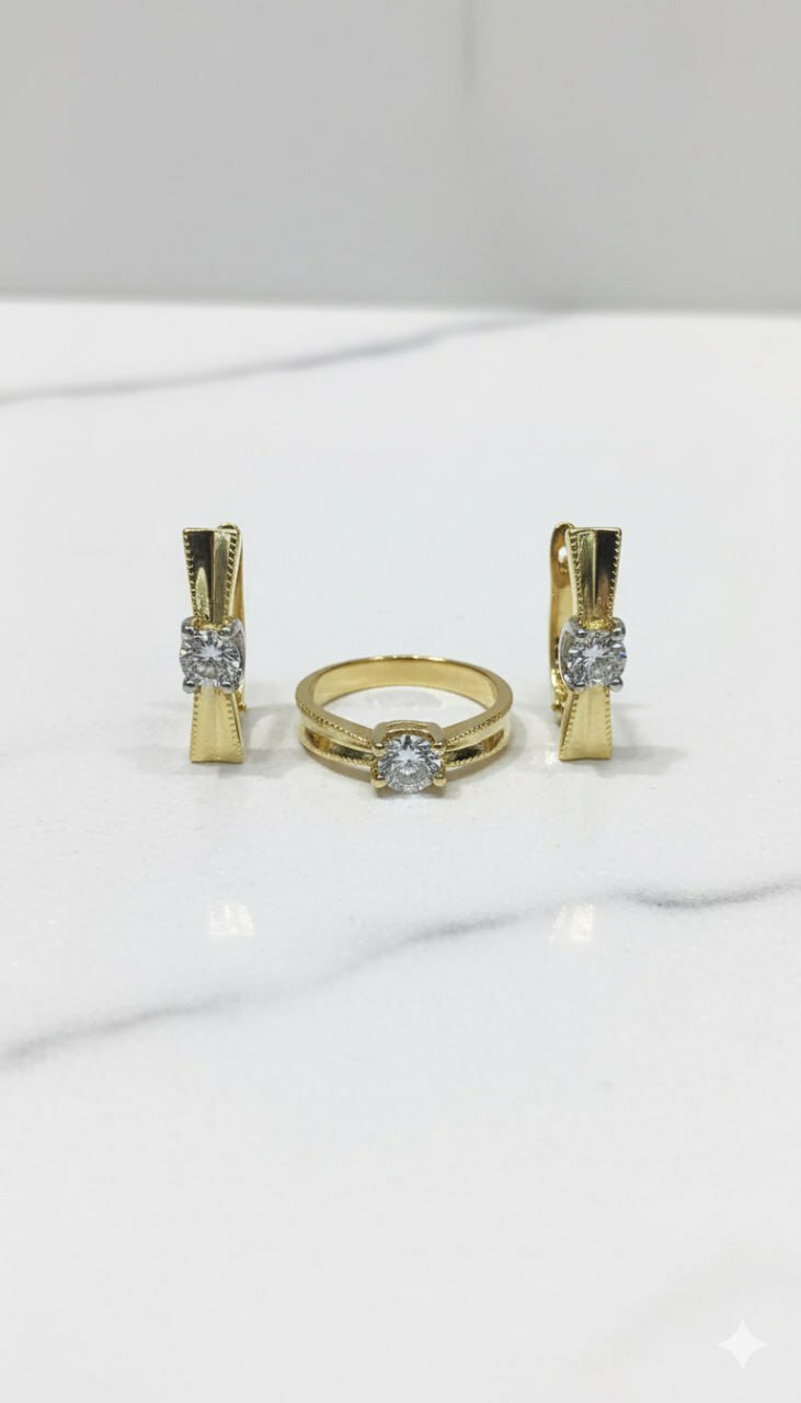 Комплект бижутерии: серьги, кольцо, Swarovski Zirconia