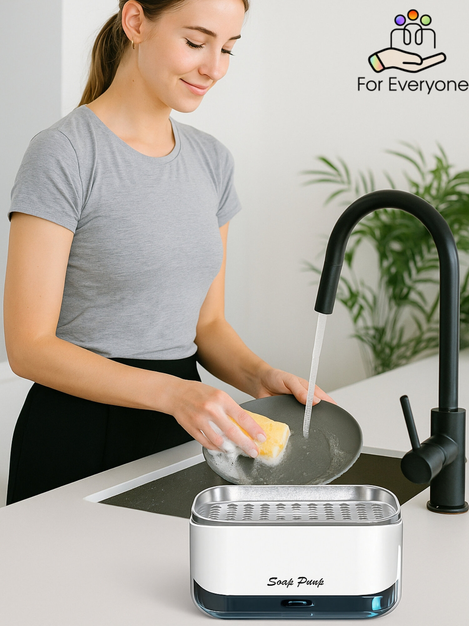 Диспенсер дозатор для моющего средства или жидкого мыла. Серый комплектация: диспенсер и губка. Габариты: 14х10х8.5