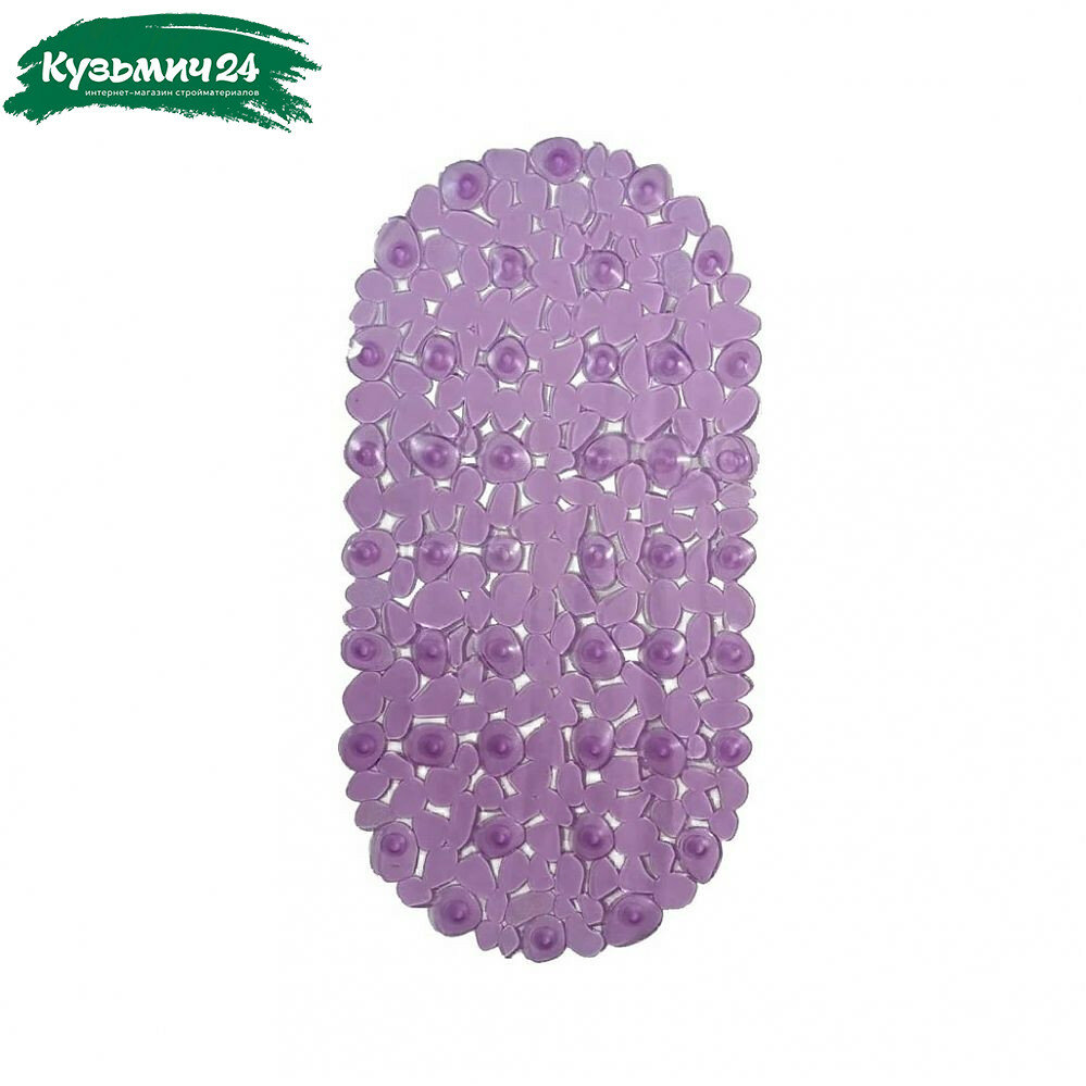 Коврик для ванной Рыжий Кот Камешки 340х680 мм овальный сиреневый противоскользящий на присосках