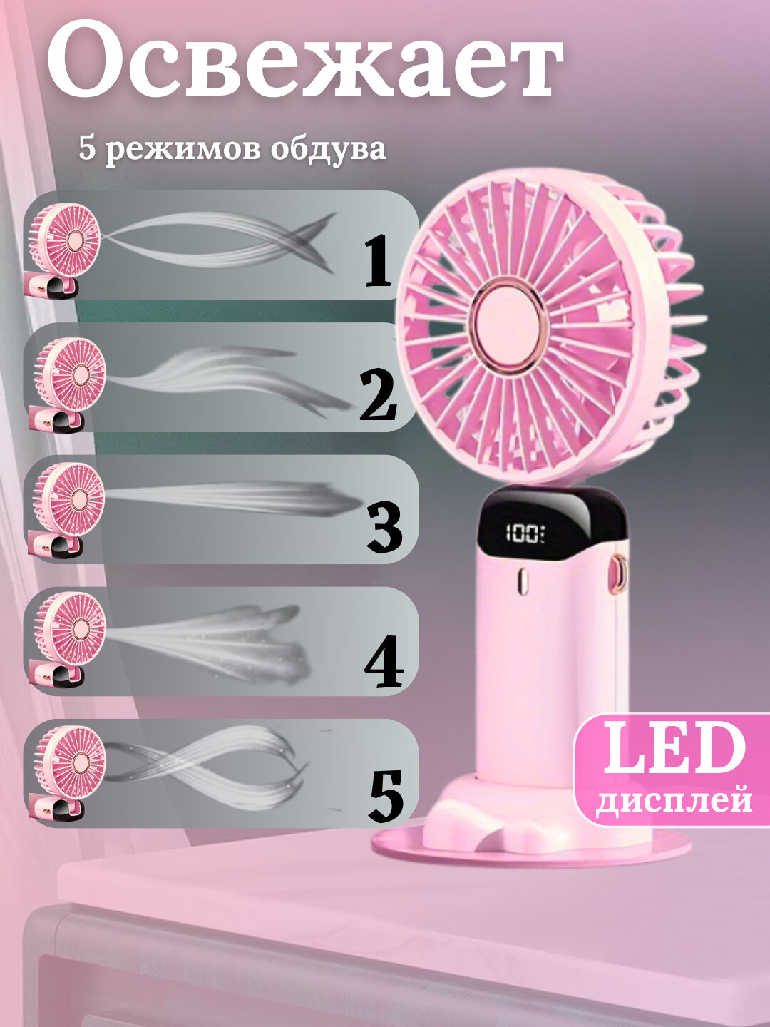 Арома Мини-вентилятор с солнечной панелью - Розовый — фото 1