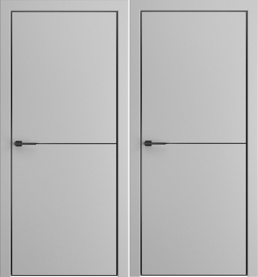Межкомнатная дверь Омега-2 ПЭТ серая алюминиевая черная кромка с 4-х сторон (80*200)