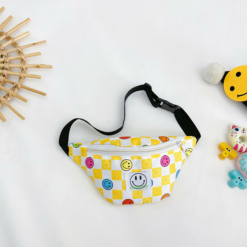 Детская поясная сумка шахматная многофункциональная легкая летняя повседневная желтая