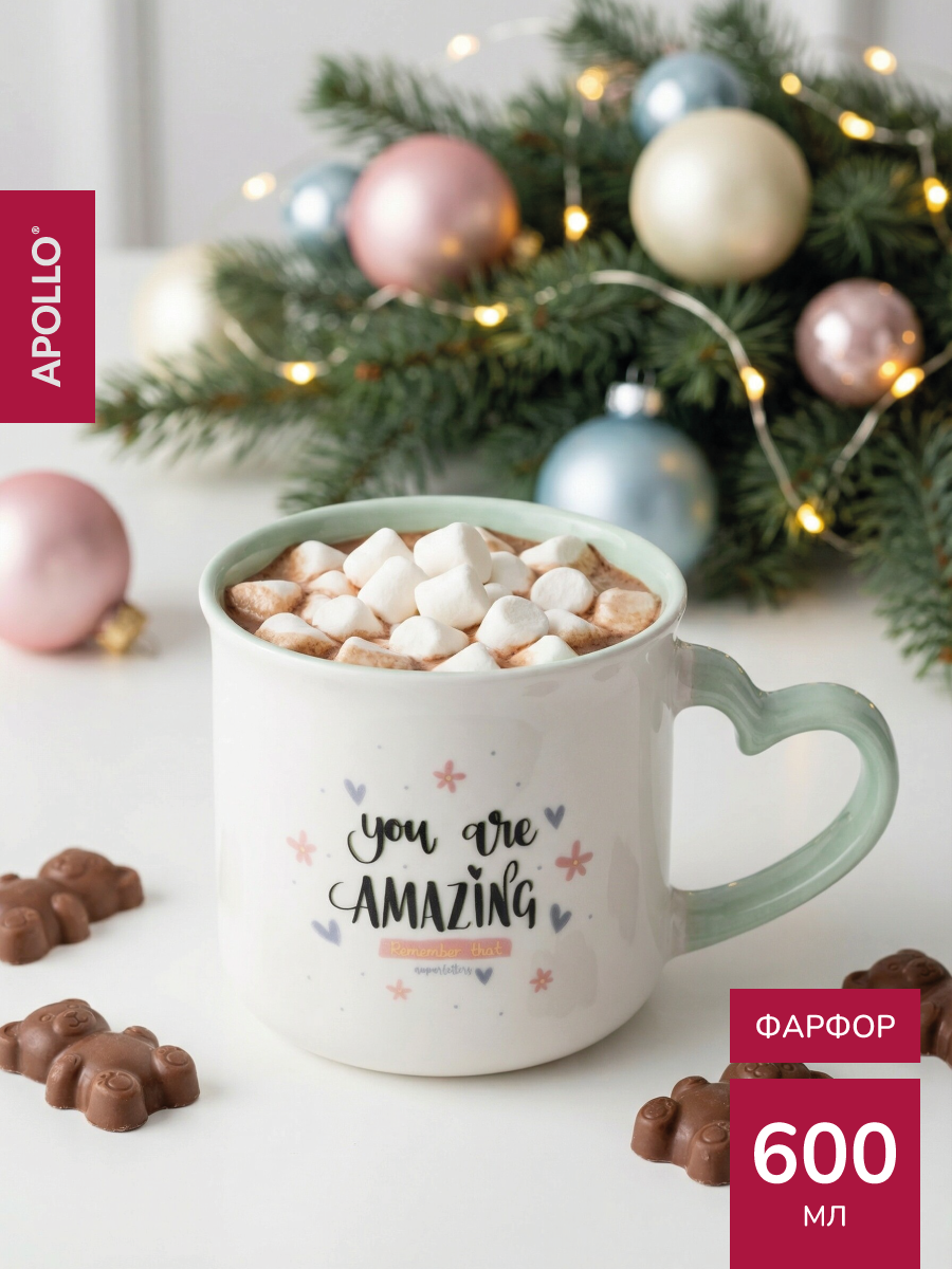 Кружка Apollo объем 600 мл фарфор с надписью фигурная ручка