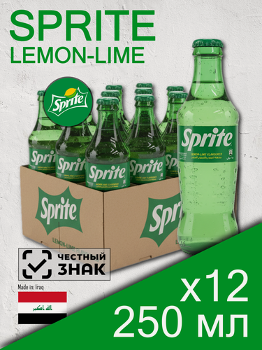 Изображение товара Sprite Lemon-Lime, 0.25 л, 12 шт, стекло (Газированный напиток Спрайт со вкусом лимона и лайма, стеклянная бутылка)