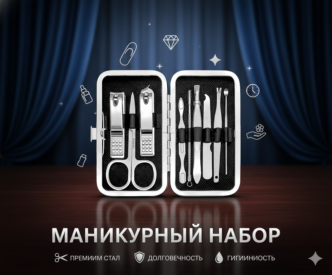 Профессиональный набор для маникюра и педикюра — предметов для ухода за ногтями красний