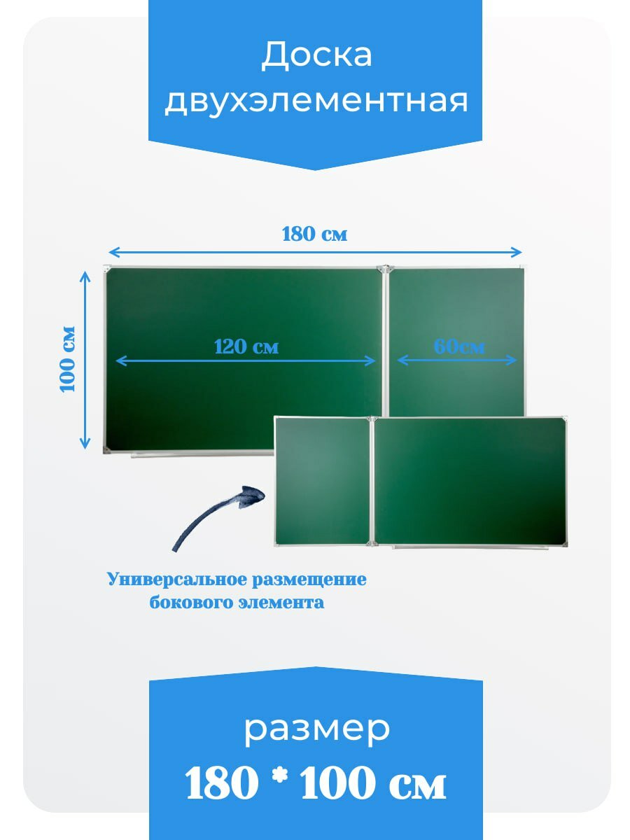 Доска двухэлементная магнитная полимерная МелМар 1800х1000 мм комбинированная(мел маркер)