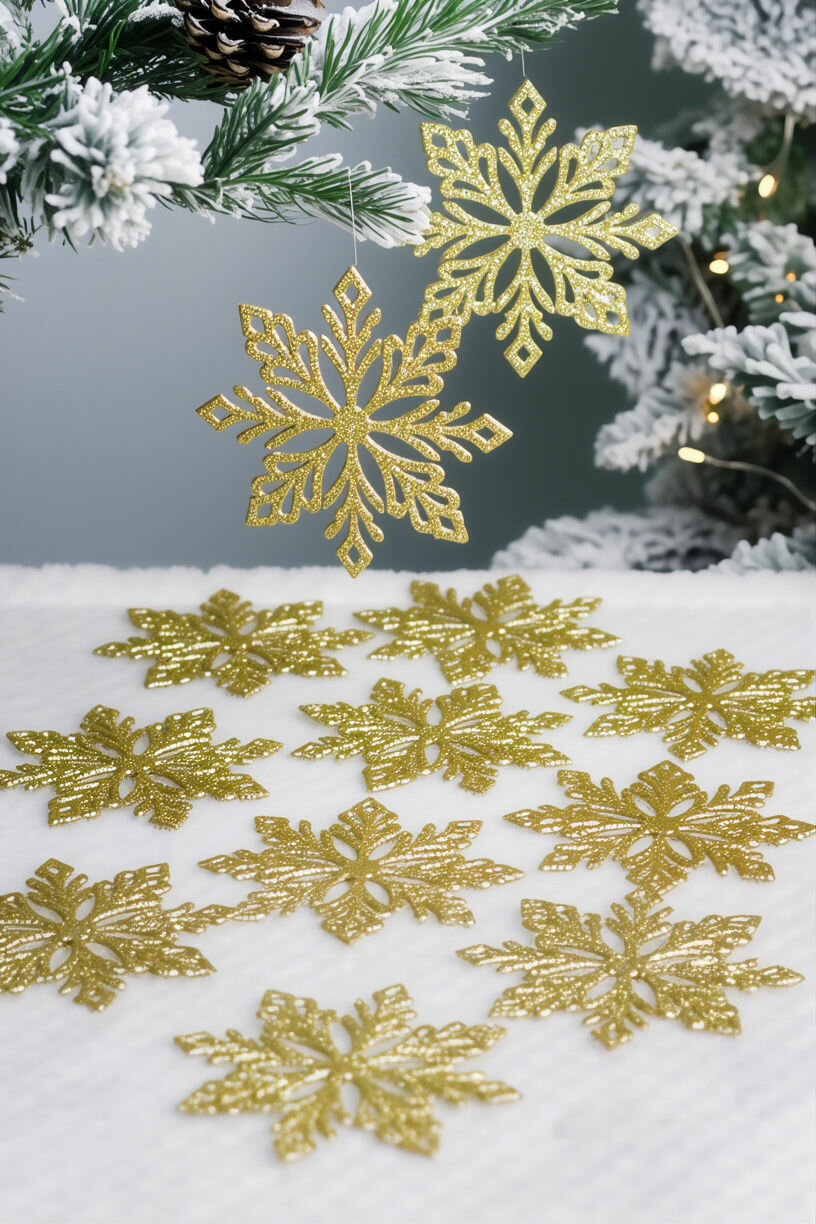 Набор ёлочных украшений снежинки - ажурное волшебство, пластик, золотой, 10 см, 12 шт, Winter Deco 1001159