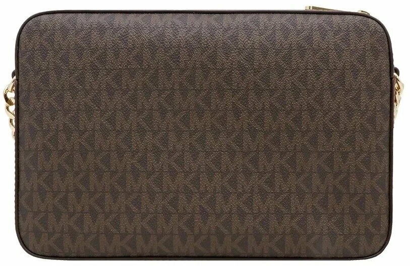 Сумка кросс-боди MICHAEL KORS Сумка женская прямоугольная с логотипом коричневая золотая фурнитура без цепи Michael Kors Outlet Jet Set Item Brown Gold No chain 35F8GTTC3B, фактура перфорированная, зернистая, рельефная, матовая, коричневый — фото 1