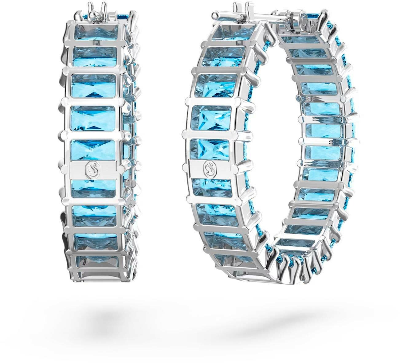 Серьги SWAROVSKI, кристаллы Swarovski, размер 21 мм, серебряный, голубой