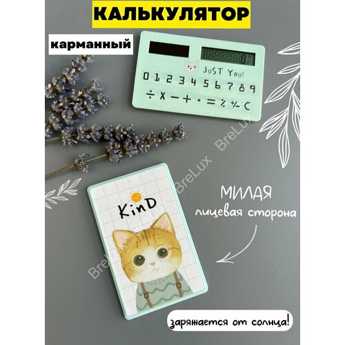 Калькулятор котик маленький карманный для школы и офиса на солнечной батареи