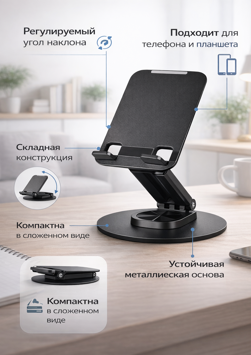 Настольная подставка для планшета и телефона ISA PH-5, чёрная — фото 1