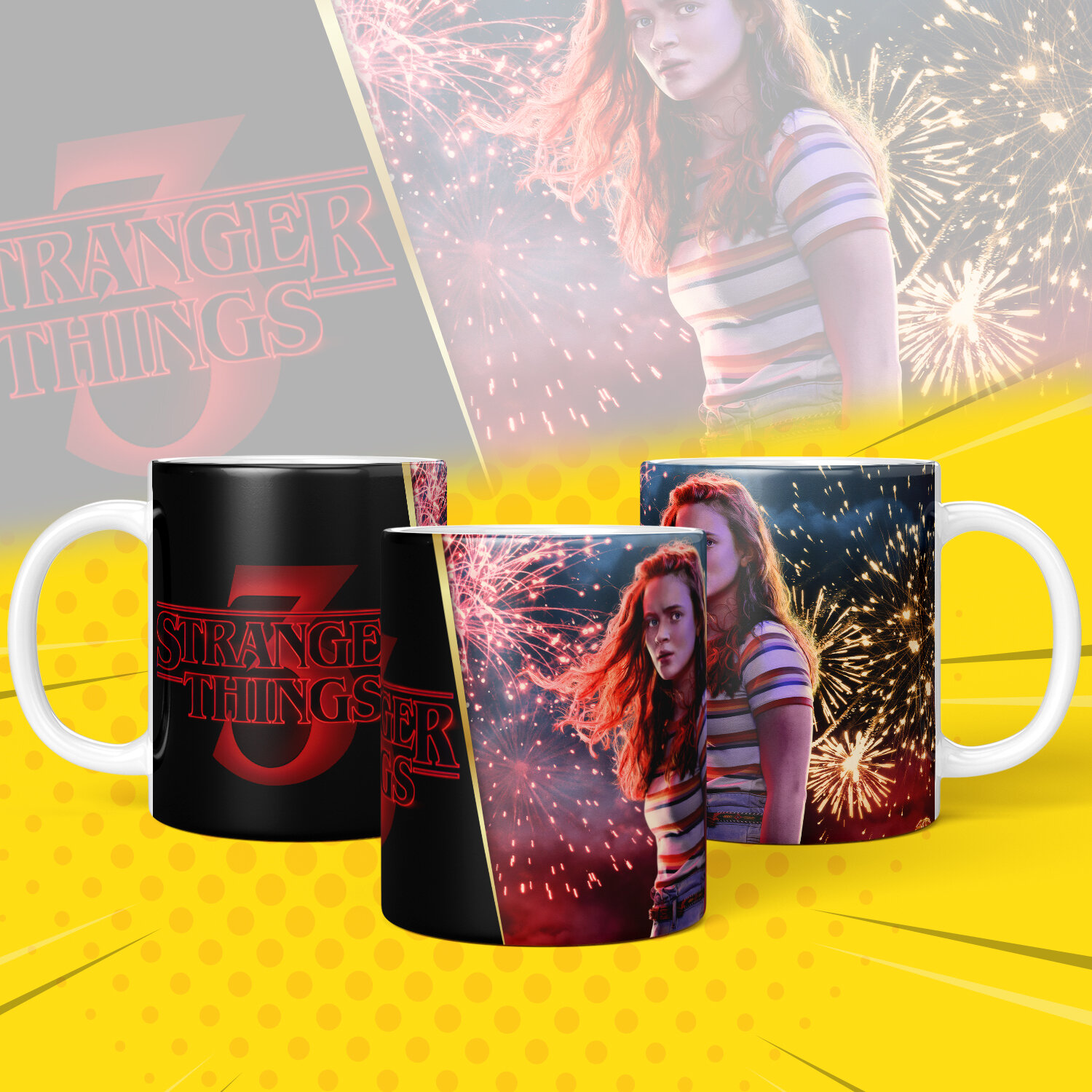 Кружка, "Очень Странные Дела", персонажи сериала "Strenger Things 3" яркий принт 330 мл, 1 шт