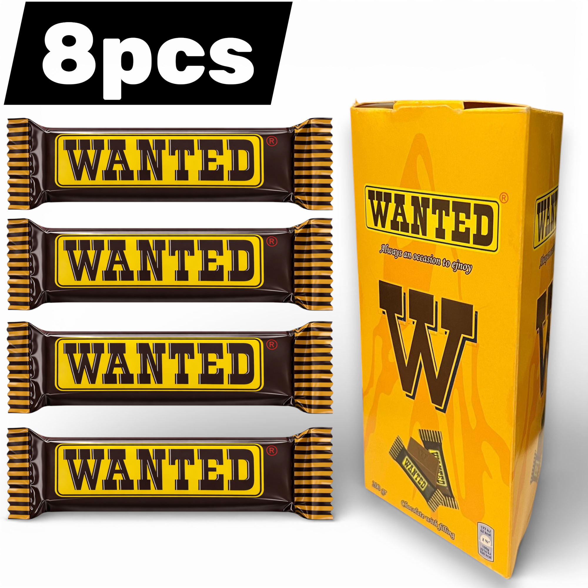 8 шт шоколад с начинкой WANTED по 45 г, размер упаковки 18,5 × 10 см, производитель Ne’mat