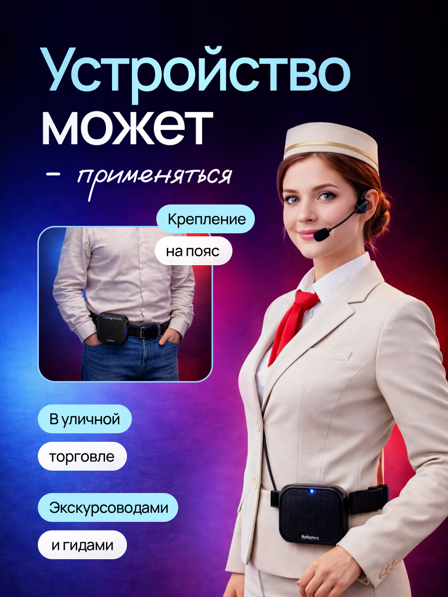 Мегафон Rolton, с гарнитурой, регулировка громкости, Bluetooth, USB, microUSB — фото 1