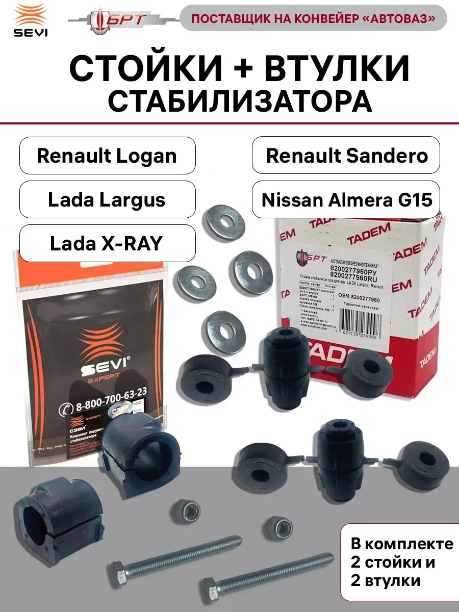 Стойки стабилизатора БРТ + втулки SEVI, для Рено Логан, Лада Ларгус