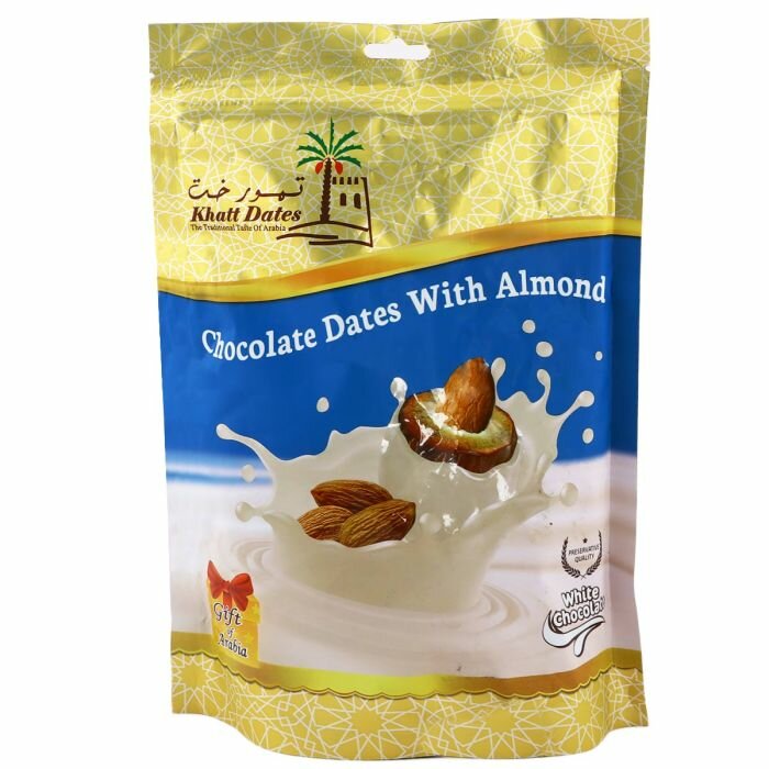 Финики с миндалем в белом шоколаде от 'Khatt Dates'(300 g./0,66 lbs.) — фото 1