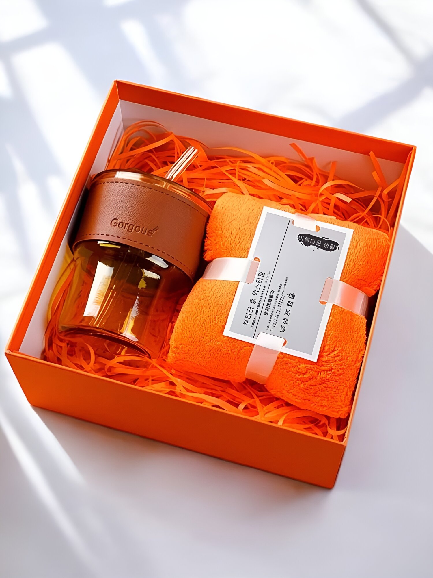 Подарочный набор "Бамбуковый", кружка, полотенце, крем, коробка