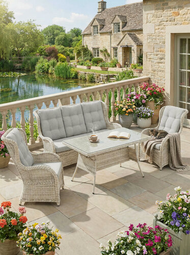 Изображение товара Комплект мебели для обеда и отдыха из искусственного ротанга Оксфорд (Oxford), серый