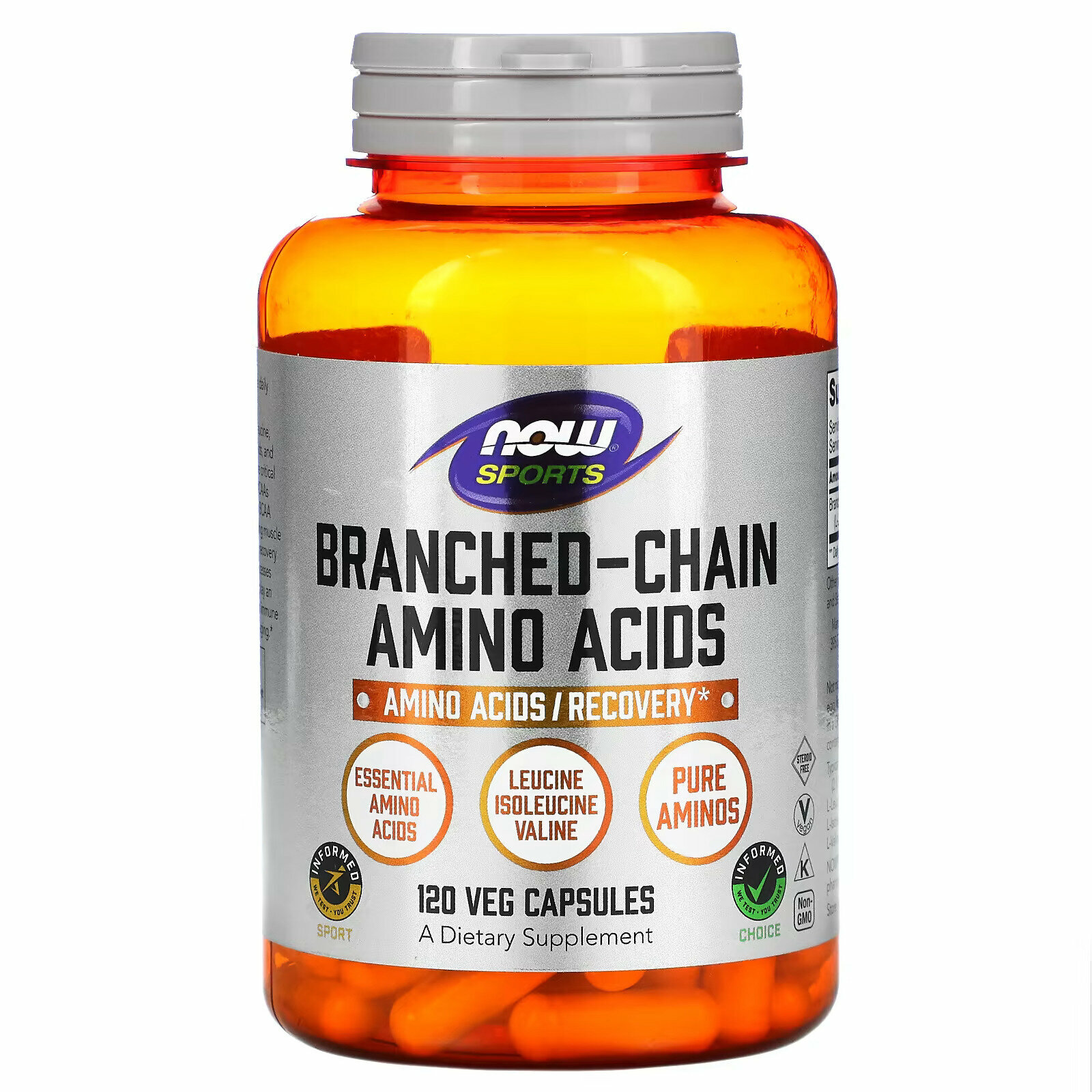 NOW Branched‑Chain Amino Acids N120 — разветвлённые аминокислоты BCAA для мышечной поддержки и восстановления