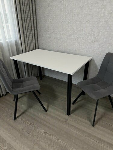 Изображение товара Дизайнерский стол обеденный/ цвет Белый, 120*70 см. Ножки черные.