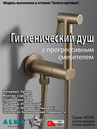 Изображение товара Гигиенический душ с прогрессивным смесителем (для биде) скрытого монтажа AGATA ALMAes AL-877-03 золото матовое латунь