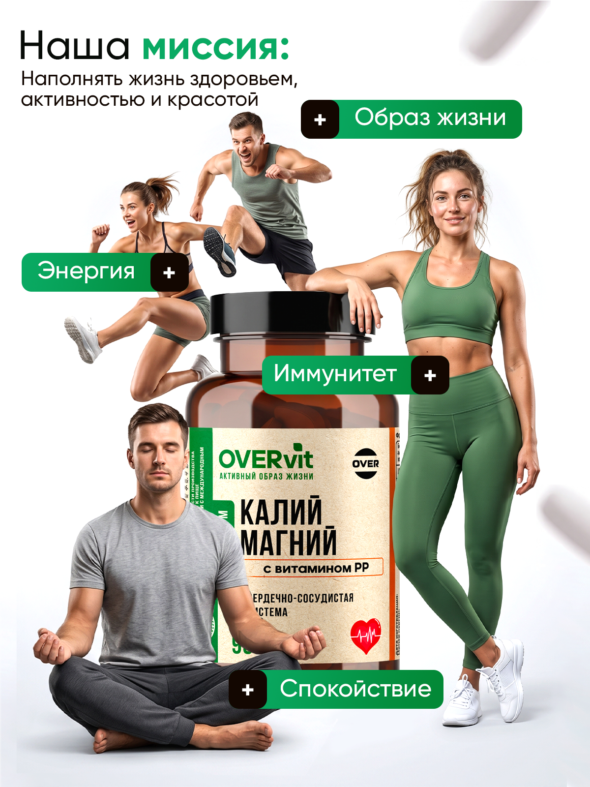 Калий магний, витамины для сердца и сосудов, для нервной системы, 90 таблеток — фото 1