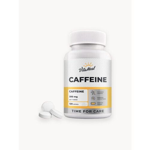 Кофеин в таблетках 200 мг Caffeine, энергетик в таблетках, 120 таблеток