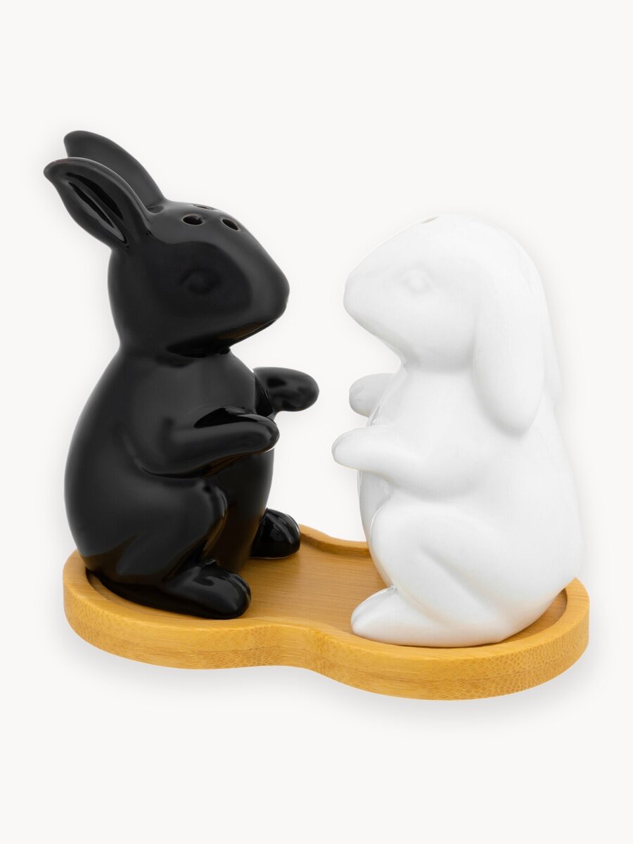 Набор для специй 2 предмета 10,5х5,8х9,8 см Elan Gallery Кролики, на деревянной подставке