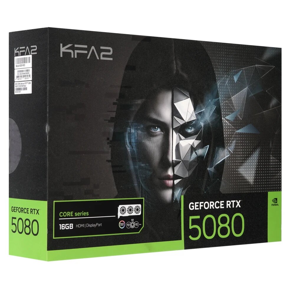 Видеокарта KFA2 GeForce RTX 5080 CORE OC 3FAN RGB Black