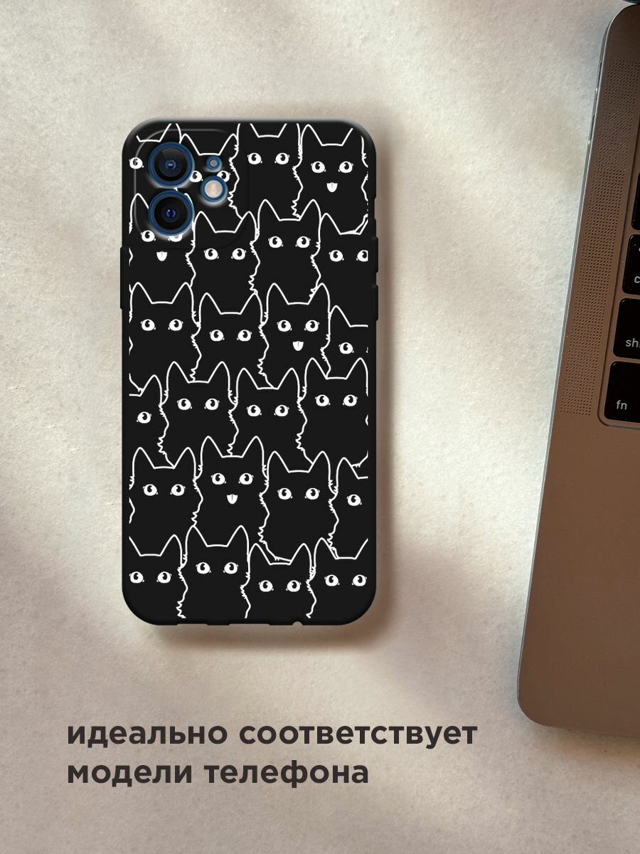 Черный матовый чехол на Apple iPhone 12 mini / Айфон 12 Мини с принтом "Множество котиков" — фото 1