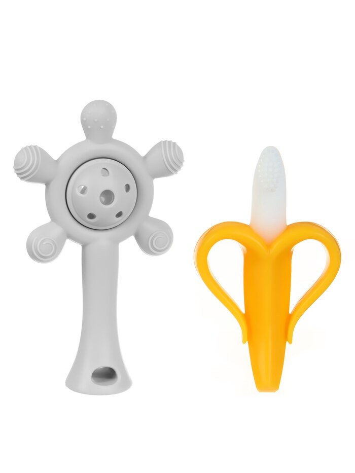 Прорезыватели силиконовые для зубов «Банан и погремушка», набор 2 шт.