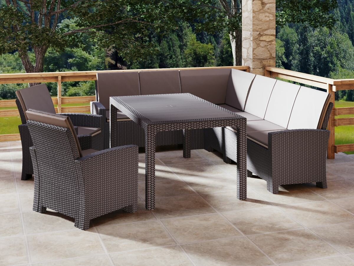 Комплект мебели с угловым диваном Калифорния “California“ 240х188 см 6 мест  2 кресла с подушками со столом 165х95 см